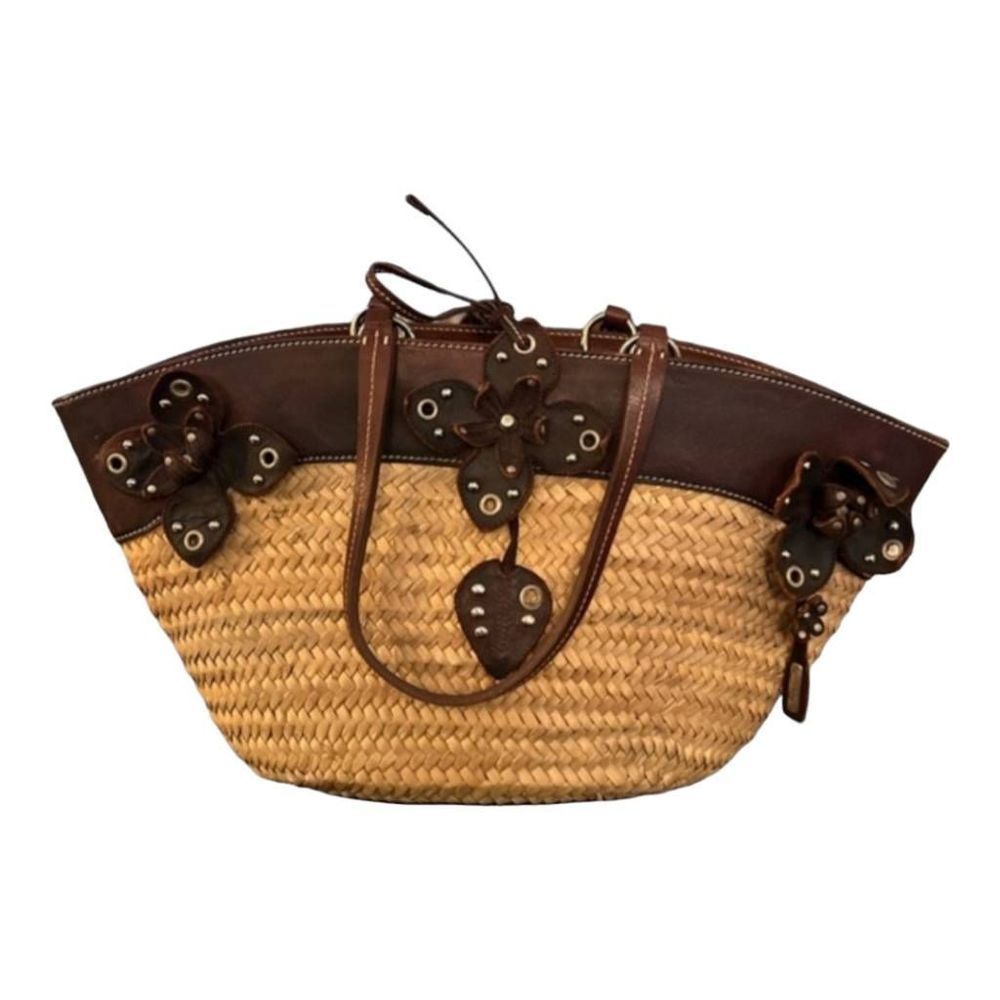 Miu Miu Brown Leather & Natural Straw Tote